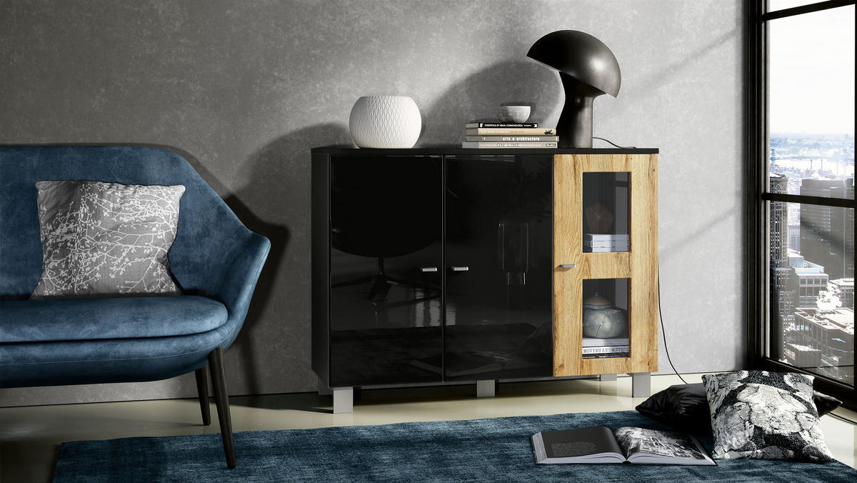 SIDEBOARD Denjo Tür in Eiche Natur - Eichefarben, Holzwerkstoff (107/81/35cm) - Vladon