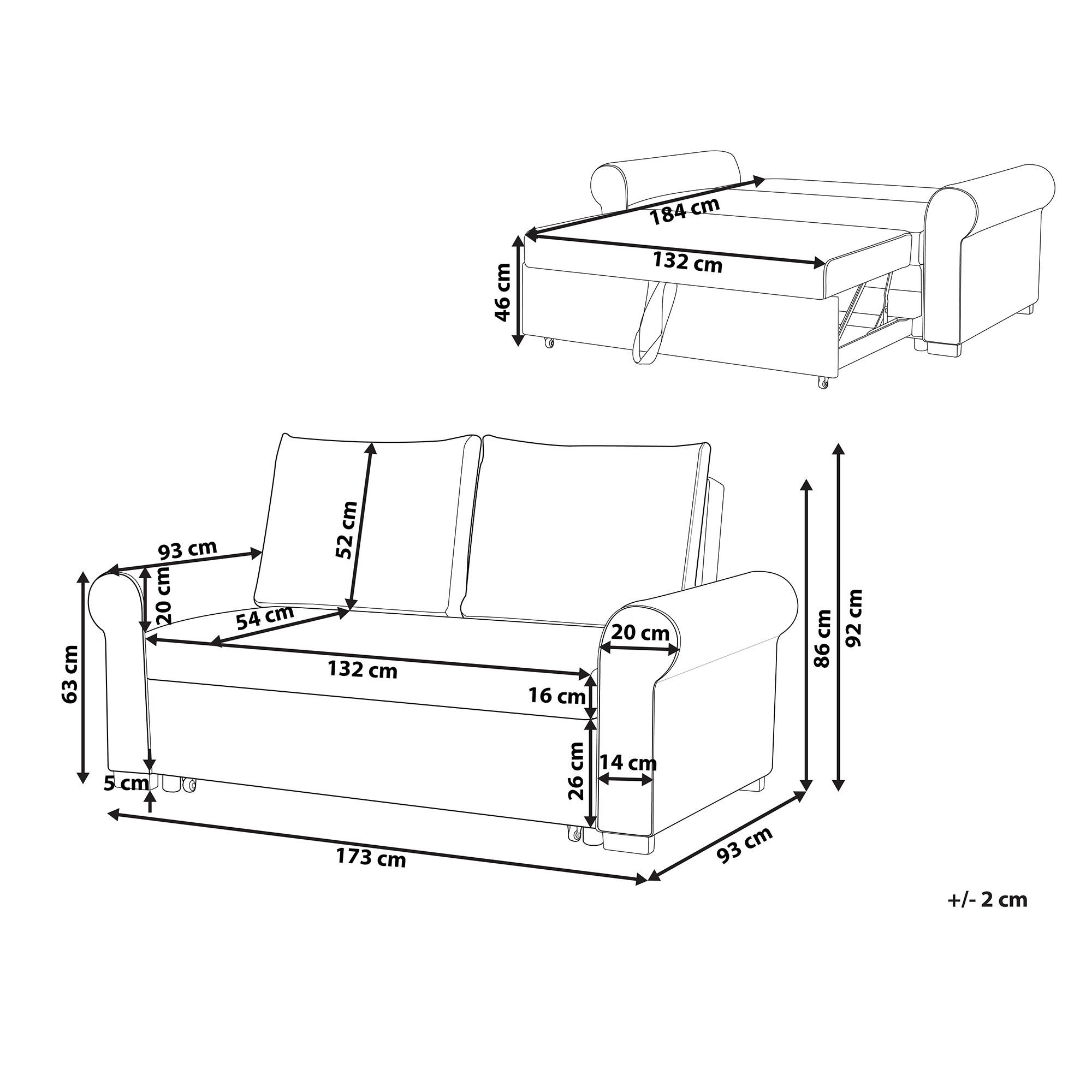 Thumbnail - Beliani 2-Sitzer-Schlafsofa, Weiß, Textil, 173x92x93 cm, Wohnzimmer, Sofas & Couches, Schlafsofas