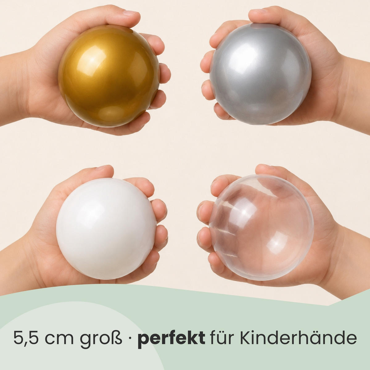 BÄLLEBAD-BÄLLE 200 Stück, Gold/Grau/Weiß/Transparent, 5.5 cm - Goldfarben, Kunststoff (5.5/5.5/5.5cm) - Littletom