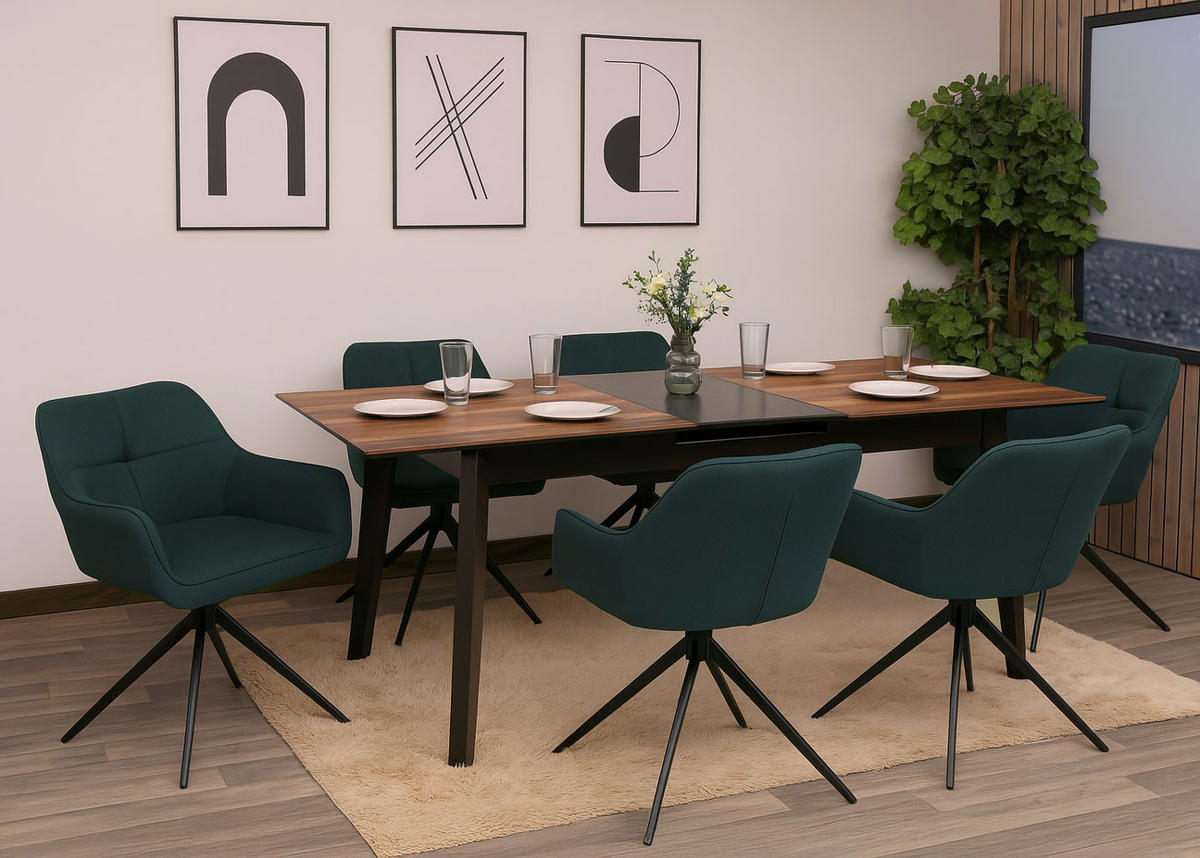 ESSZIMMERSTUHL Schwarz, Petrol 6er-Set - Petrol/Schwarz, Textil (53/80/59cm) - MCW