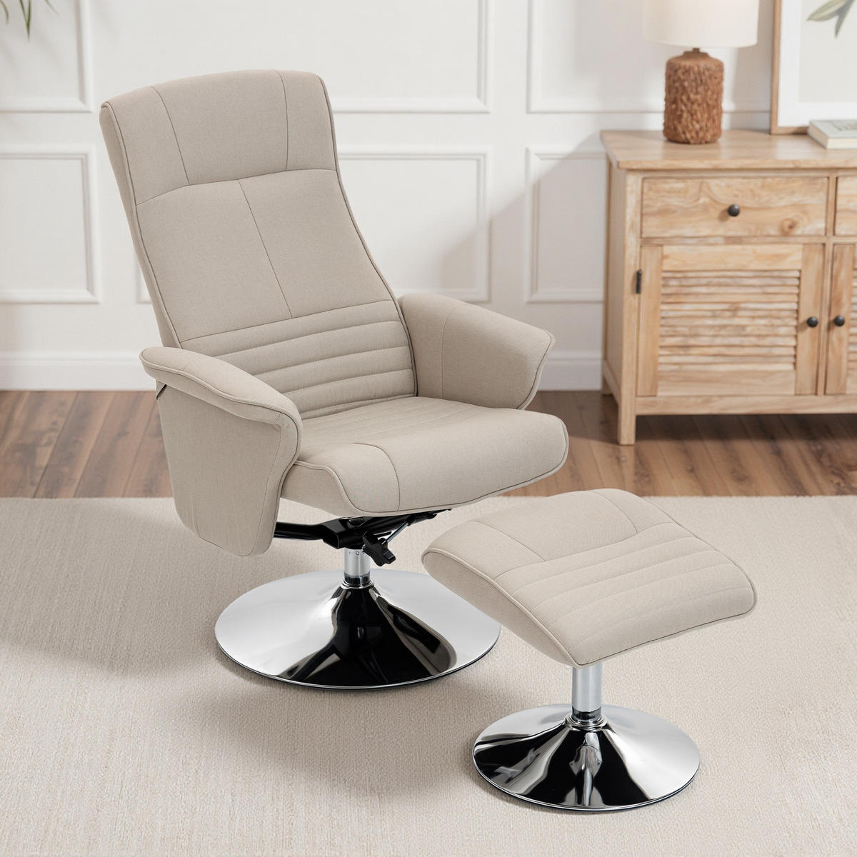 RELAXSESSEL DE-17420 135° neigbar, 360° drehbar mit Fußstütze Beige - Beige, Metall (71/104/69cm) - ComfortXL