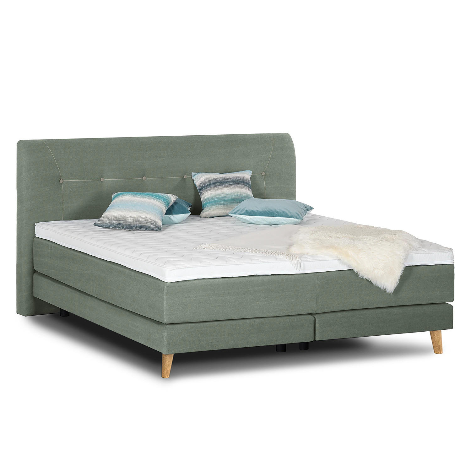 BOXSPRINGBETT - Webstoff - Jadegrün, Naturmaterialien (200/200cm) - home24