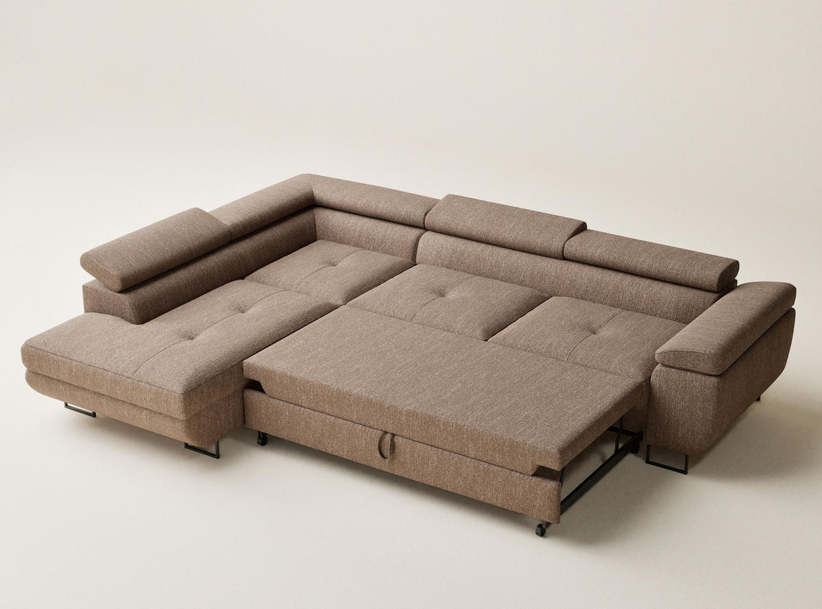 ECKSOFA MIT SCHLAFFUNKTION Concord Hellbraun Webstoff - Hellbraun/Schwarz, Holz/Holzwerkstoff (277/203cm) - Maison de Reve