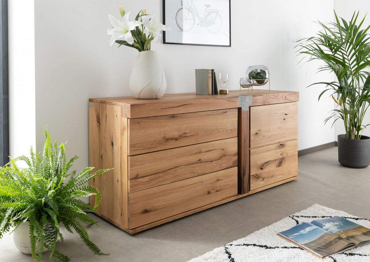 SIDEBOARD Wildeiche / Zerreiche 160x45x75 natur geölt NEW AMSTERDAM #10 - Naturfarben, Holz (160/75/45cm) - Massivmoebel24