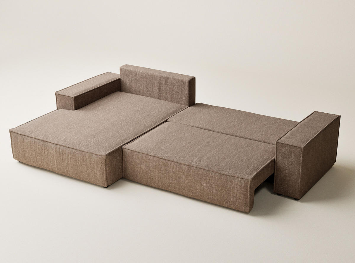 ECKSOFA MIT SCHLAFFUNKTION Maze Hellbraun Webstoff - Hellbraun/Schwarz, Holz/Holzwerkstoff (294/185cm) - Maison de Reve