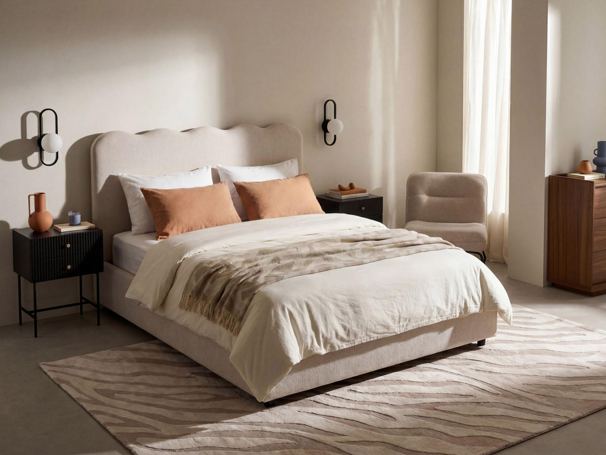 POSTEL s úložným prostorem 140/200 cm Látka Světle béžová Nanterre - béžová, textil (140/200cm) - Beliani