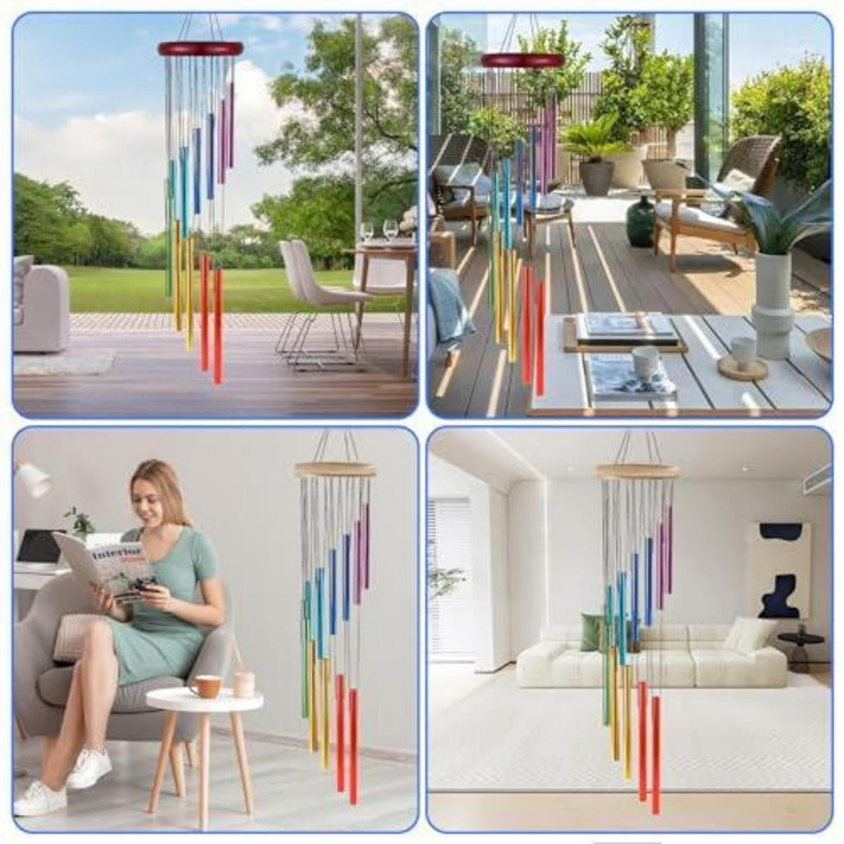 WINDSPIEL 2-teiliges Set Aluminiumrohr Regenbogenfarben 61 cm - Multicolor, Metall (61/8.5/1cm)