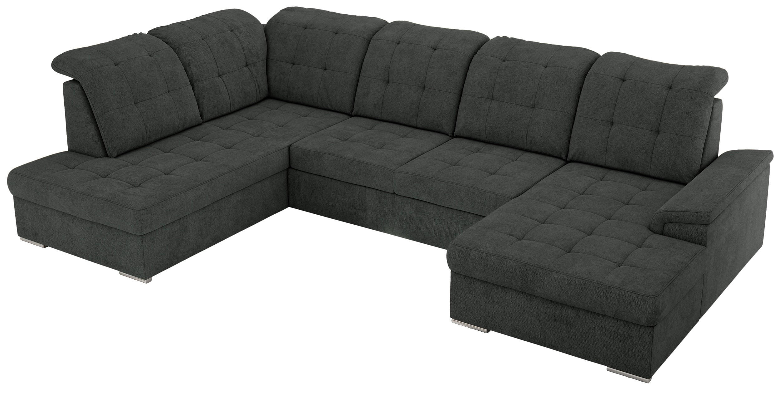 WOHNLANDSCHAFT MADRITO U - Dunkelgrau Struktur - Links - Dunkelgrau/Silberfarben, Textil/Metall (204/89/323cm) - MKS