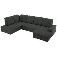 WOHNLANDSCHAFT MADRITO U - Dunkelgrau Struktur - Links - Dunkelgrau/Silberfarben, Textil/Metall (204/89/323cm) - MKS