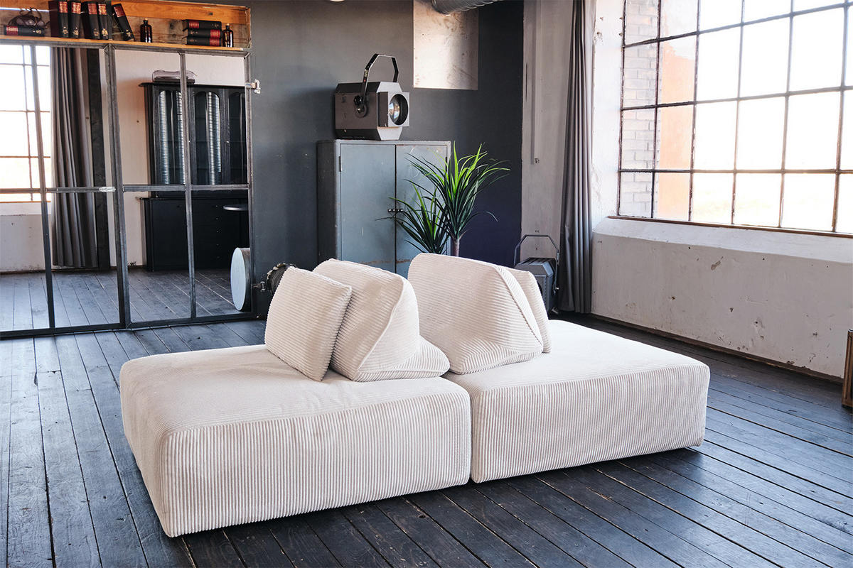 MODULSOFA WIOLO SOFT 2 MODULE 2 KISSEN Cremeweiß Cord - Creme/Schwarz, Kunststoff/Textil (222/84/111cm) - KAWOLA