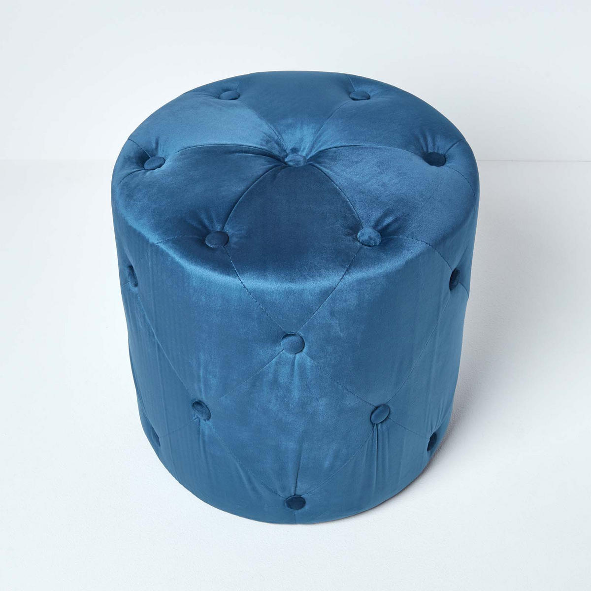 SAMT-POUF Windsor blau, runder Hocker 40/40/40 cm - Dunkelblau, Textil (40/40/40cm) - Homescapes