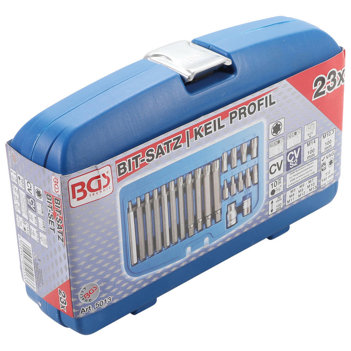 BIT-SATZ, Antrieb Außensechskant 10 mm (3/8") Keil-Profil (für Ribe) 22-tlg. - Multicolor, Kunststoff (270/160/160cm) - BGS technic