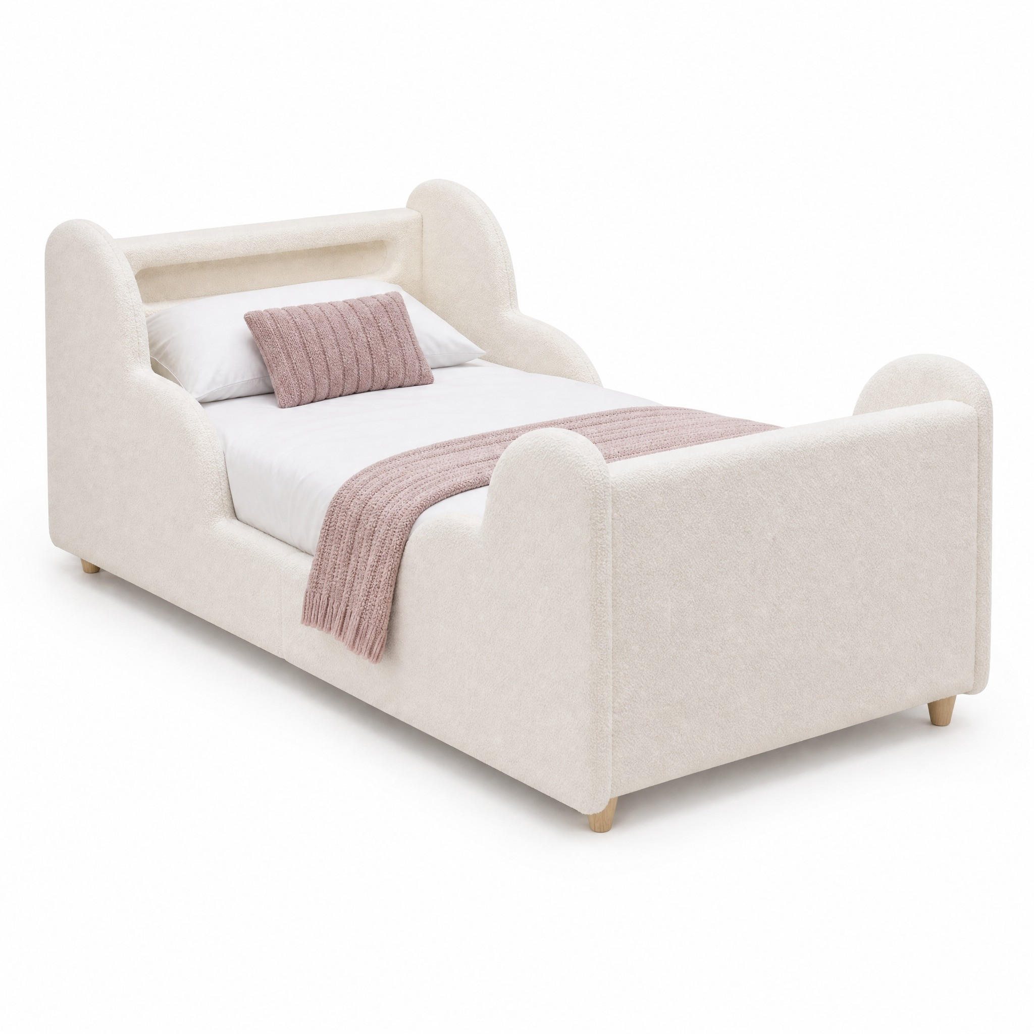 KINDERBETT mit Seitengittern 90x200 cm Bouclé Beige - Weiß, Holz (90/200cm) - Meubliv