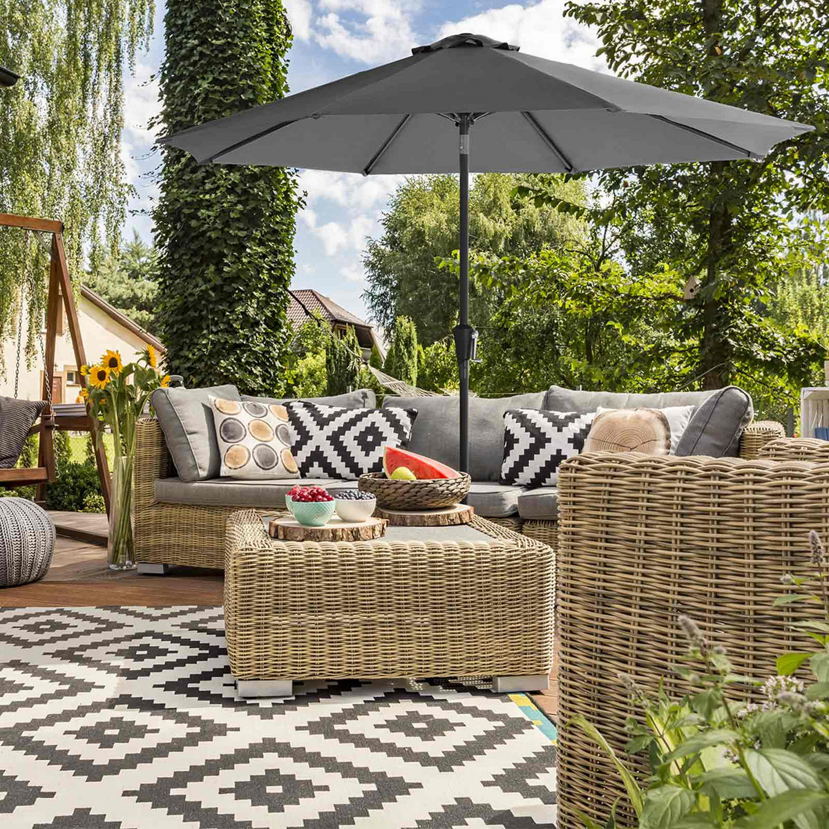 SONNENSCHIRM - Grau, Textil (270/270cm) - Hansiro