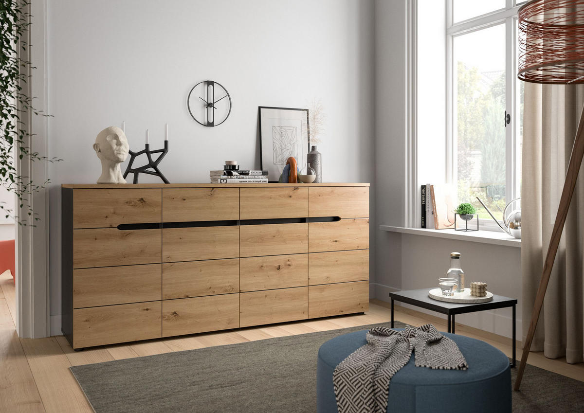 KOMMODE CANU (B/H/T: ca. 173/81/41 cm) in Basalt grau/Artisan Nachbildung - Grau, Holzwerkstoff (173/81/41cm)