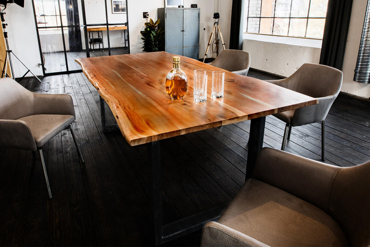 ESSTISCH LORE Holz Akazie - Schwarz/Naturfarben, Holz/Metall (240/100/78cm) - KAWOLA