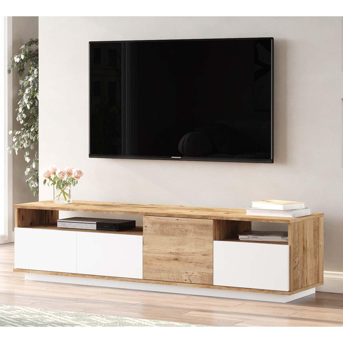 TV-MÖBEL mit 4 Türen - L180 cm - Weiß, Holz/Holzwerkstoff (44.5/44.6/180cm) - Calicosy
