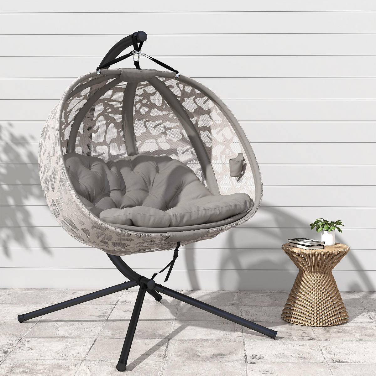HÄNGESESSEL FÜR 2 PERSONEN DE-07052 klappbarer Sitzkorb, großes Kissen Sand - Sandfarben, Textil/Metall (103/172/130cm) - ComfortXL