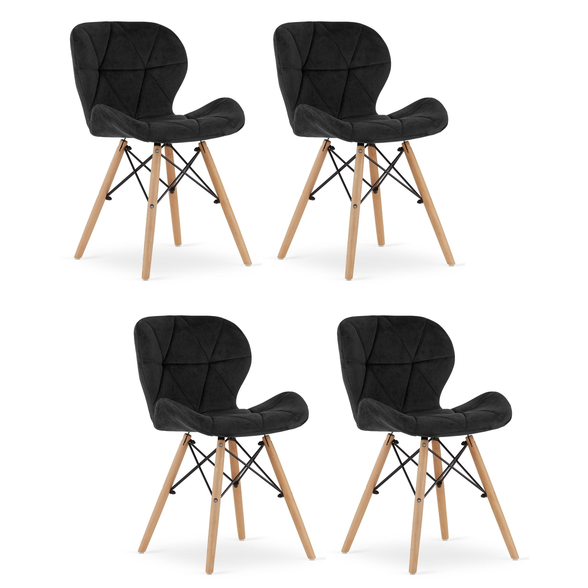 STUHL AMATRICE 4-er Set, Schwarz, mit Samtstoff gepolstert - Schwarz, Holz/Textil (48/74/53cm) - Komodee