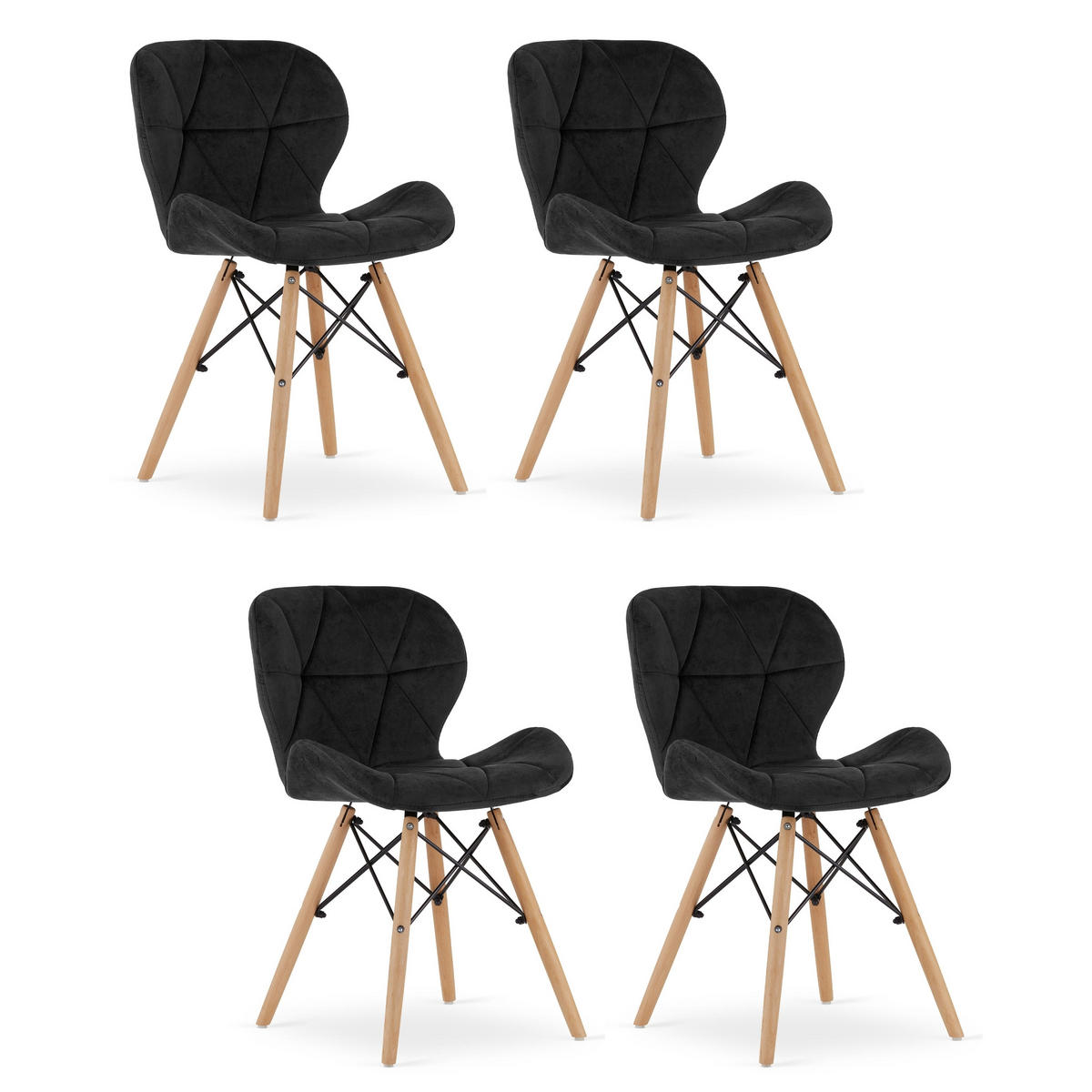 STUHL AMATRICE 4-er Set, Schwarz, mit Samtstoff gepolstert - Schwarz, Holz/Textil (48/74/53cm) - Komodee