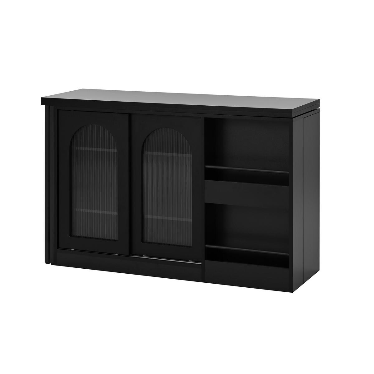 BARTISCH 121,5/40/76,7 cm mit Stauraum und drehbarer, klappbarer Tischplatte - Schwarz, Holzwerkstoff (121.5/40/76.7cm) - BEAOK