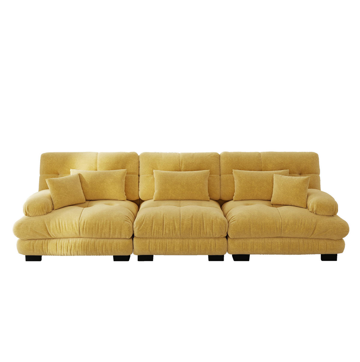 ECKSOFA 313/77/81 cm gmodular gelb aus Chenille mit Tiefensitz und Rundarmlehnen - Gelb, Textil (77/313cm) - OKWISH