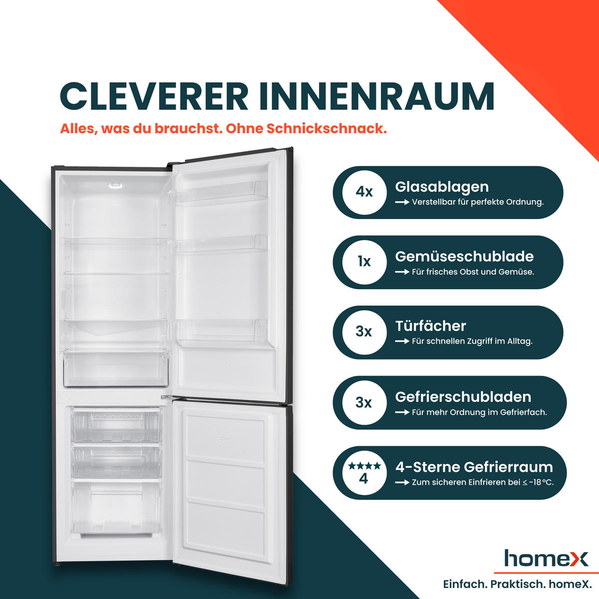 KÜHL-GEFRIER-KOMBINATION, freistehend, groß - 315 Liter, Super-Frost-Funktion, Kühlschrank mit Gefrierfach, EEK C, schwarz - Schwarz, Glas/Kunststoff (60/186/59.5cm) - homeX