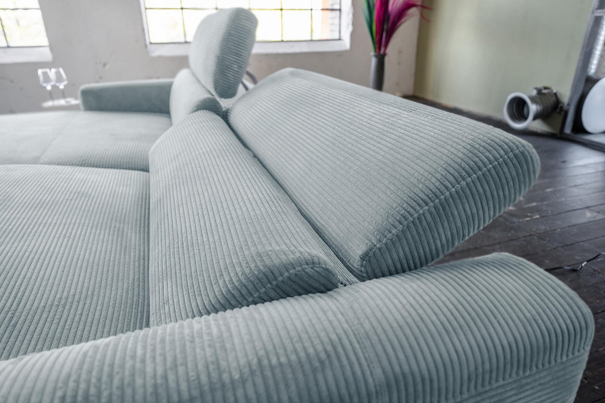 ECKSOFA LAISKA Hellblau Cord - Schwarz/Hellblau, Textil/Metall (282/177cm) - KAWOLA