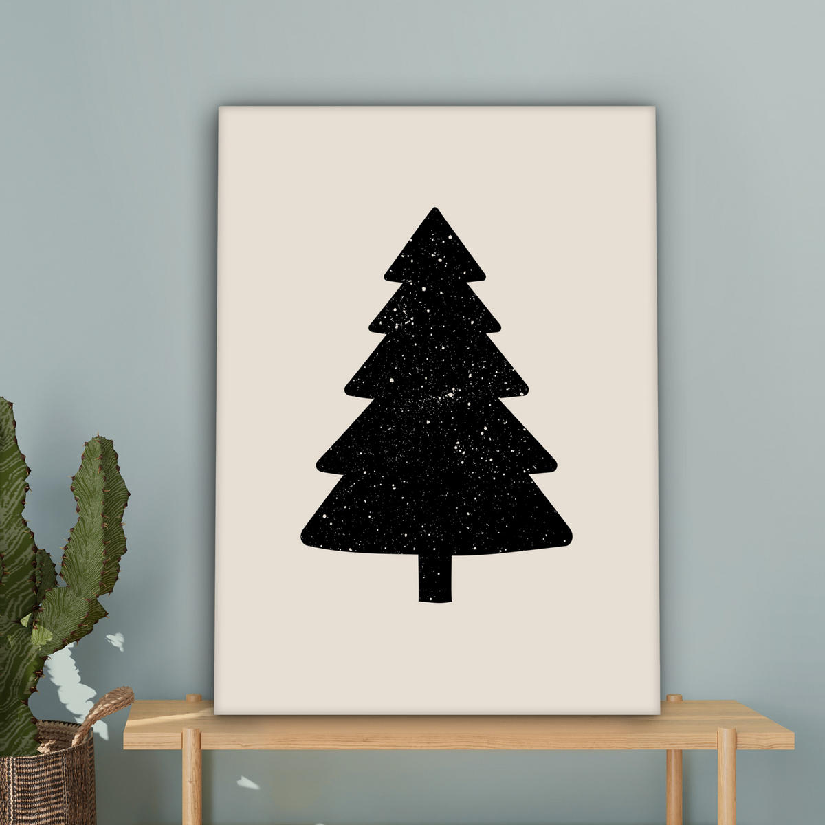 LEINWANDBILD Weihnachtsbaum - Schwarz - Urlaub - Beige 60x80 cm - Schwarz, Textil (60/80cm) - MuchoWow