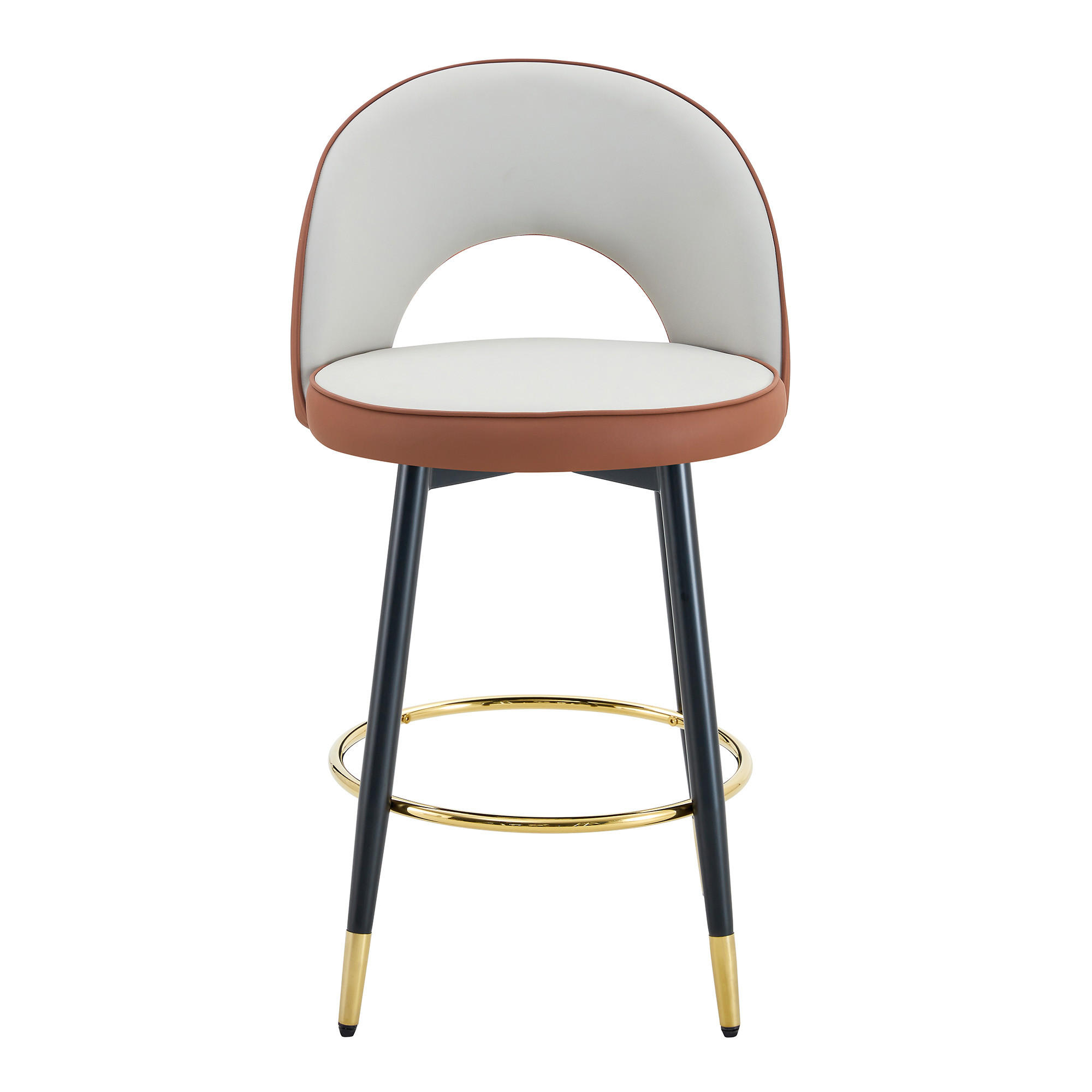BARHOCKER 2er-Set Hellgrau/Braun mit PU-Leder und 360° Drehfunktion - Braun, Metall (47.4/92/44cm) - PANGIVO