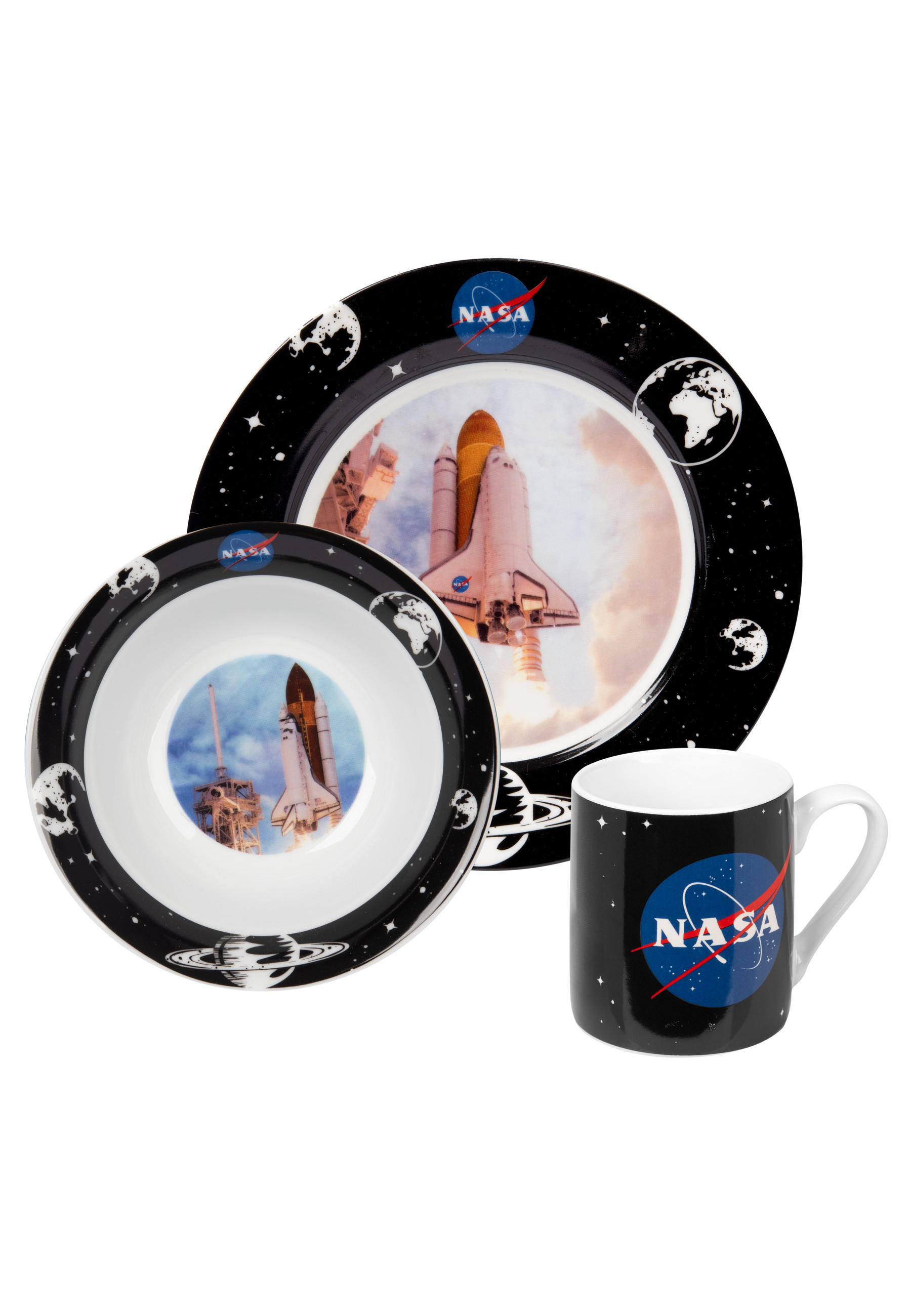 FRÜHSTÜCKSSET NASA Rocket Blau 3-teilig - Multicolor, Keramik (23.8/11.2/23.3cm) - United Labels