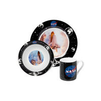 FRÜHSTÜCKSSET NASA Rocket Blau 3-teilig - Multicolor, Keramik (23.8/11.2/23.3cm) - United Labels