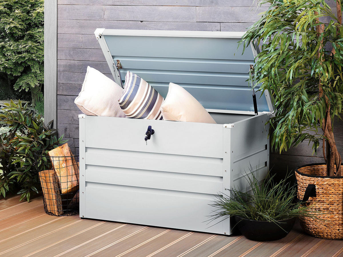 AUFLAGENBOX Stahl hellgrau 100/62 cm Cebrosa - Hellgrau, Metall (100/64/62cm) - Beliani