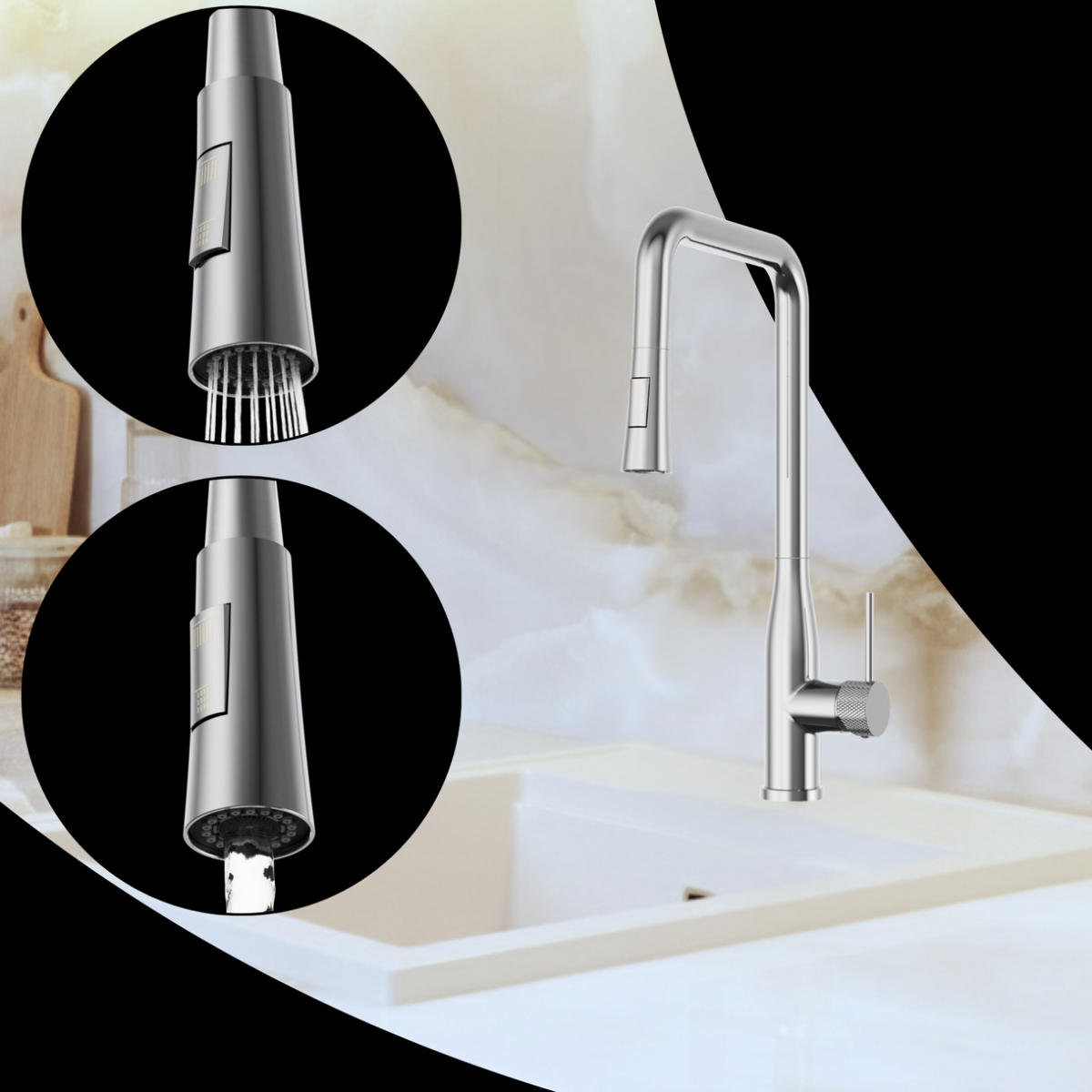 KÜCHENARMATUR Vector Chrom mit Ausziehbrause 2 Funktionen 46 cm - Chromfarben, Metall (27/46/27cm) - Granitan