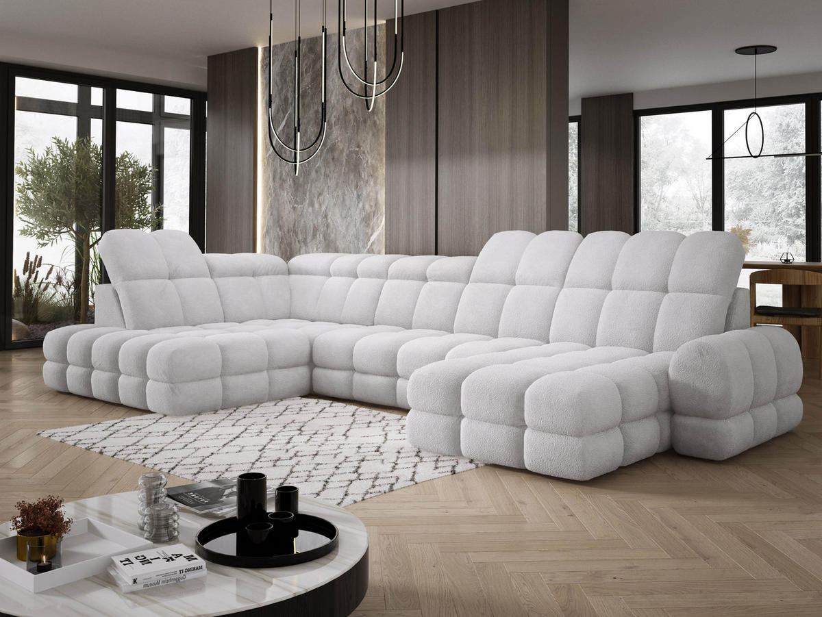 ECKSOFA TOLLO Anthology-stoff U-form 400x217x105 cm silber - Weiß, Holz/Textil (400/217cm) - DomoHome
