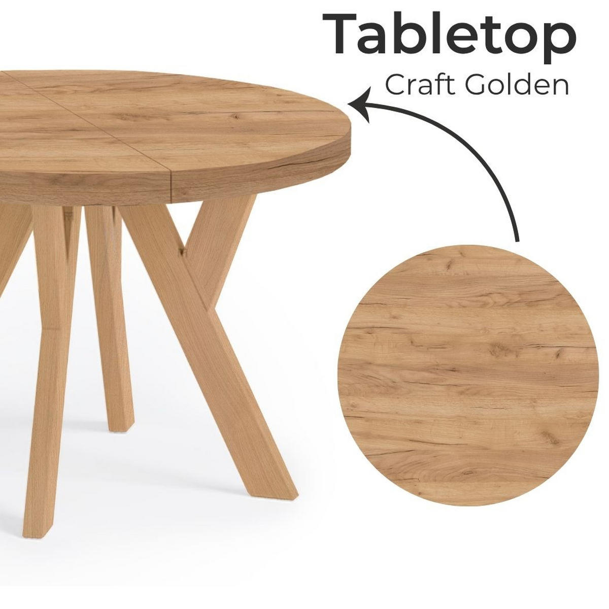 ESSTISCH Runder Ausziehbarer PERO 90/190, Eiche Craft Golden - Braun, Holz (190/90/77cm) - Dekori_Interiors