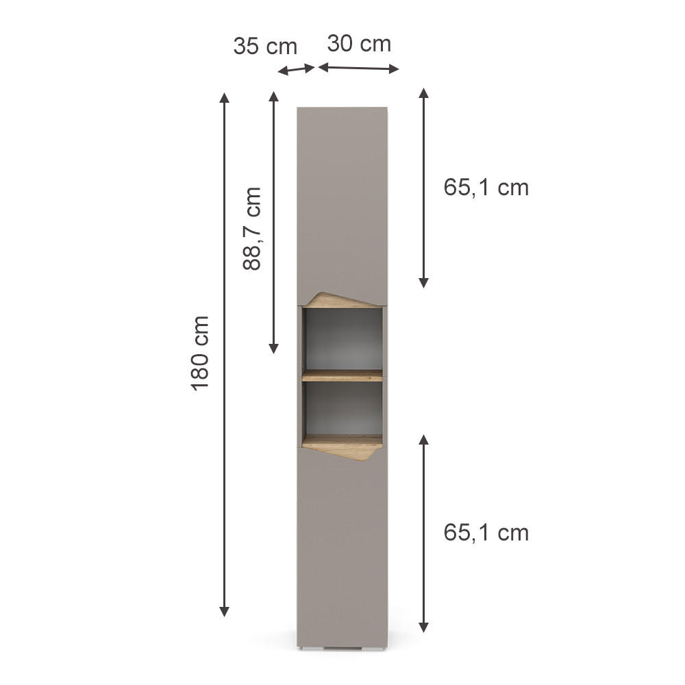 Thumbnail - Vicco Badschrank, Greige, Greige, Holzwerkstoff, 6 Fächer, Rechteckig, 30x180x35 cm, Badezimmer, Badezimmerschränke, Hoc...