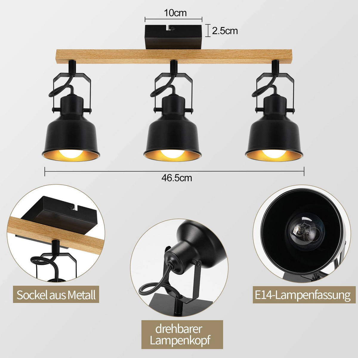 DECKENLEUCHTE Dudley 46.5/14/19cm - Schwarz, Metall (46.5/14/19cm) - Nettlife