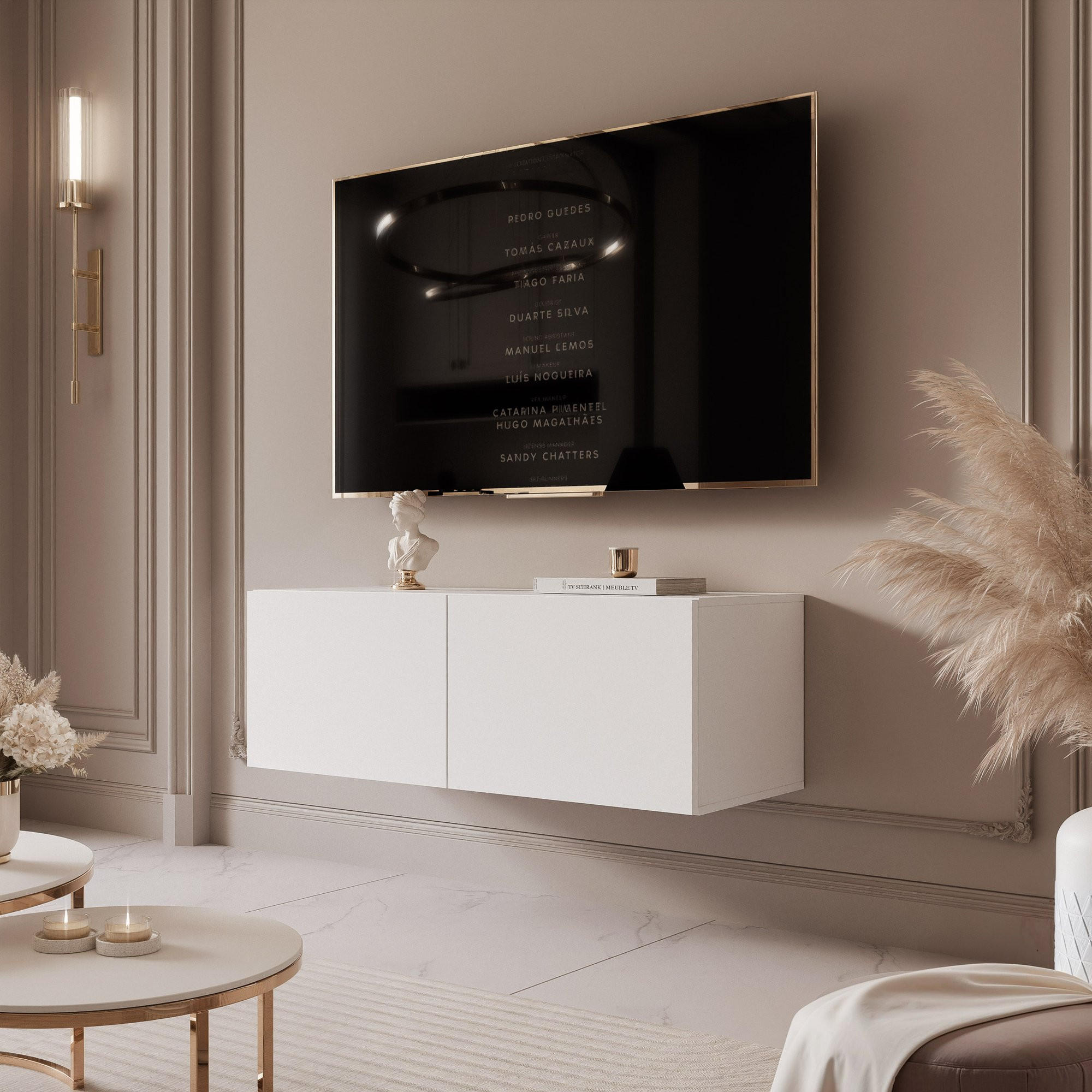 TV-LOWBOARD weiß matt, hängend mit LED-Beleuchtung - Weiß, Holzwerkstoff (100/36/40cm) - Idohome