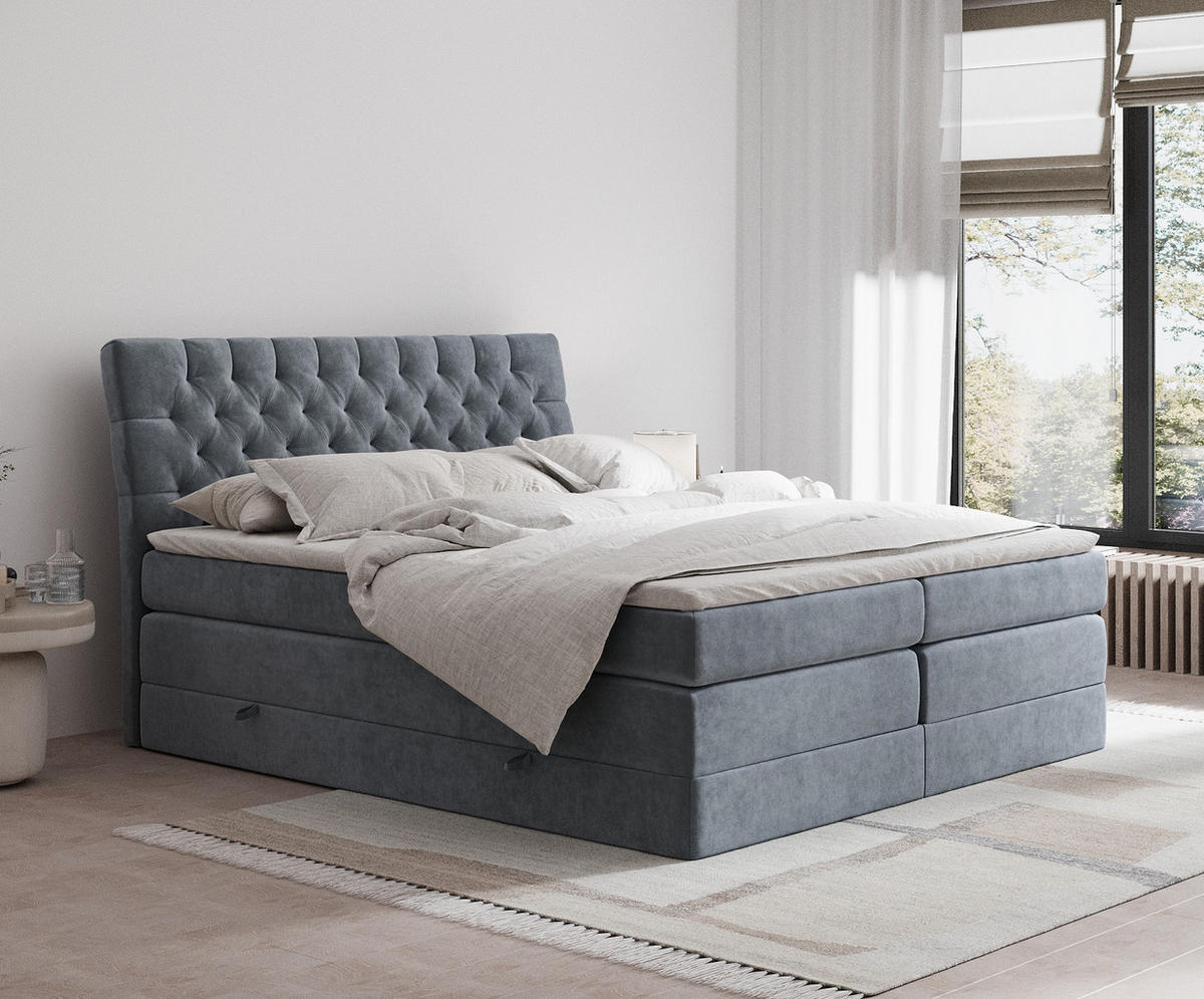 BOXSPRINGBETT Seraphine Grau 140/200 cm - Schwarz/Grau, Holz/Holzwerkstoff (140/200cm) - Maison de Reve