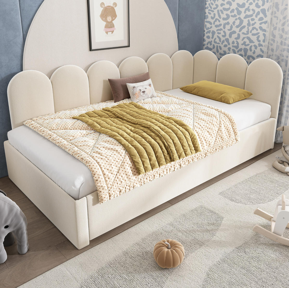 AUSZIEHBETT 90/200 cm mit Ausziehbett 90/190 cm aus Samt in Beige - Beige, Textil (90/200cm) - Flora Grace