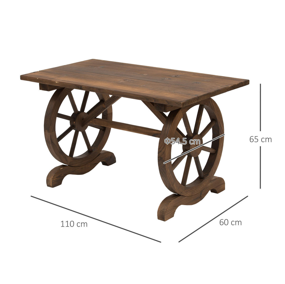 GARTENTISCH 110/60/65 cm natur aus Tannen Holzwerkstoff in Wagenrad-Optik - Naturfarben, Holzwerkstoff (110/60/65cm) - OKWISH