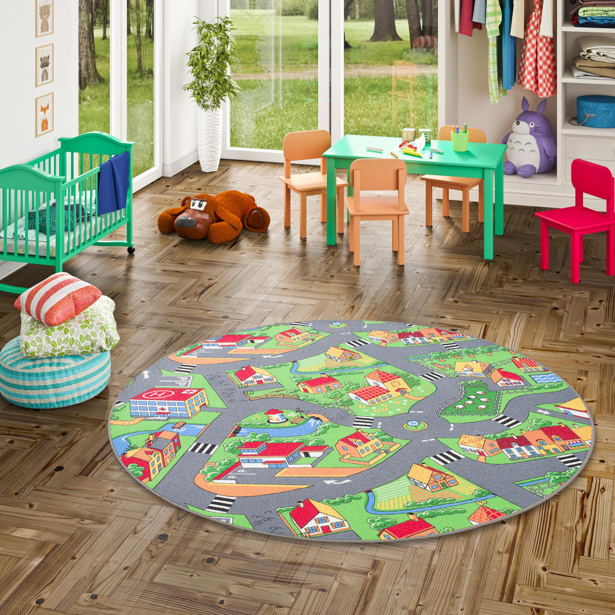KINDER SPIEL TEPPICH LITTLE VILLAGE RUND - Multicolor, Textil (100/100cm) - Snapstyle