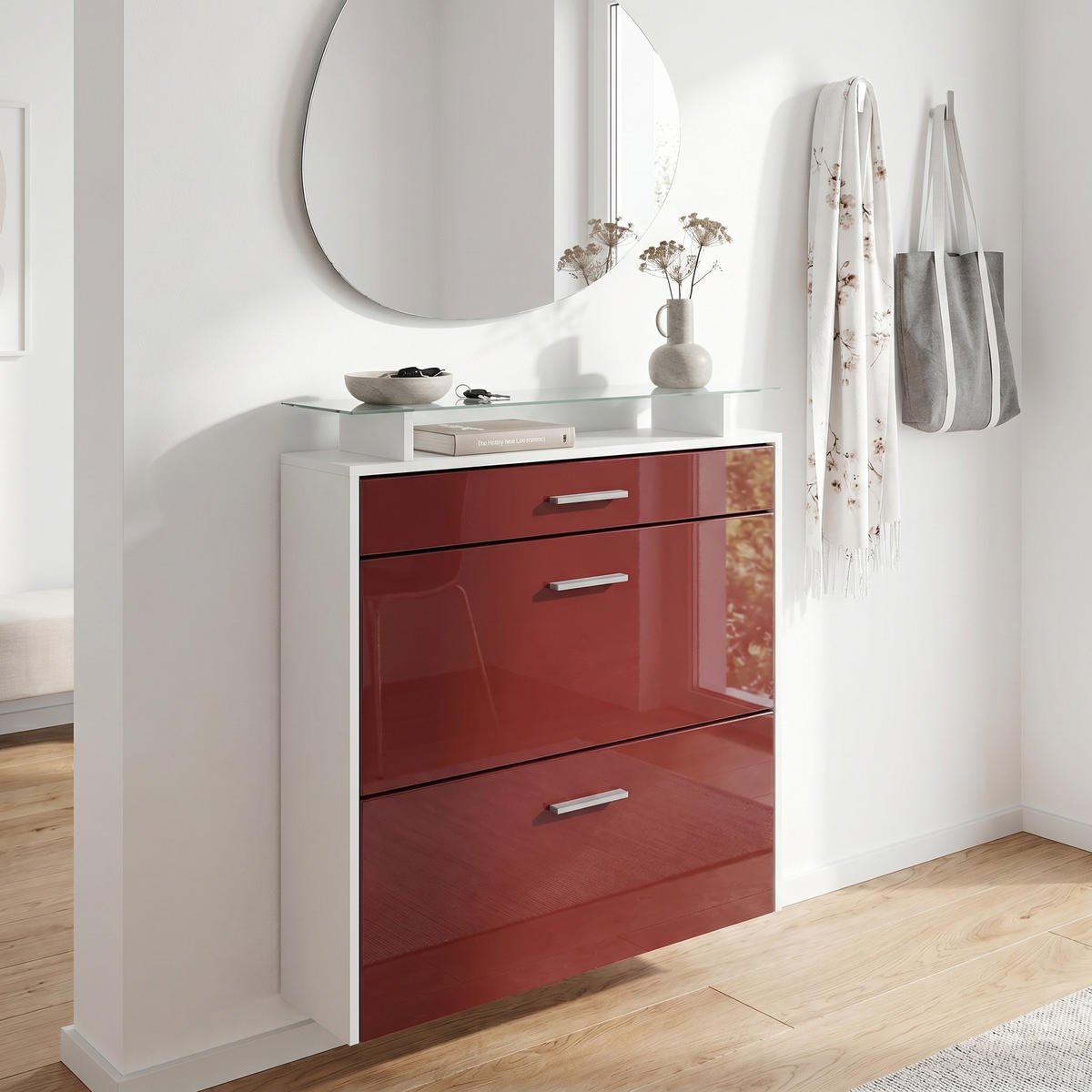 ORMARIĆ za cipele Malea Bijela mat/Bordo visoki sjaj (89 x 96 x 23 cm) - bordo, drvni materijal (89/96/23cm) - Vladon
