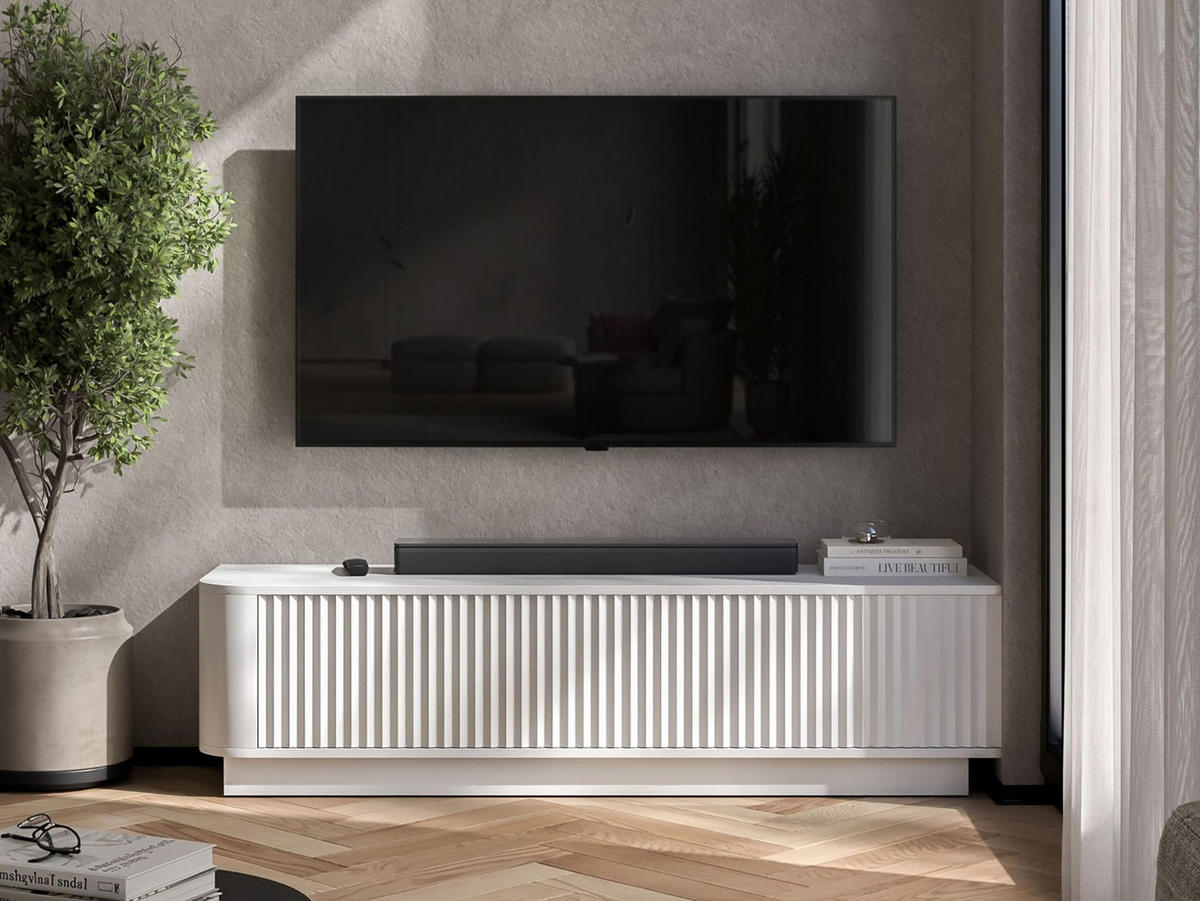 TV komoda Aurora mat bijela 140 cm s postoljem - bijela, drvni materijal (140/37/35cm) - Meble Lindner