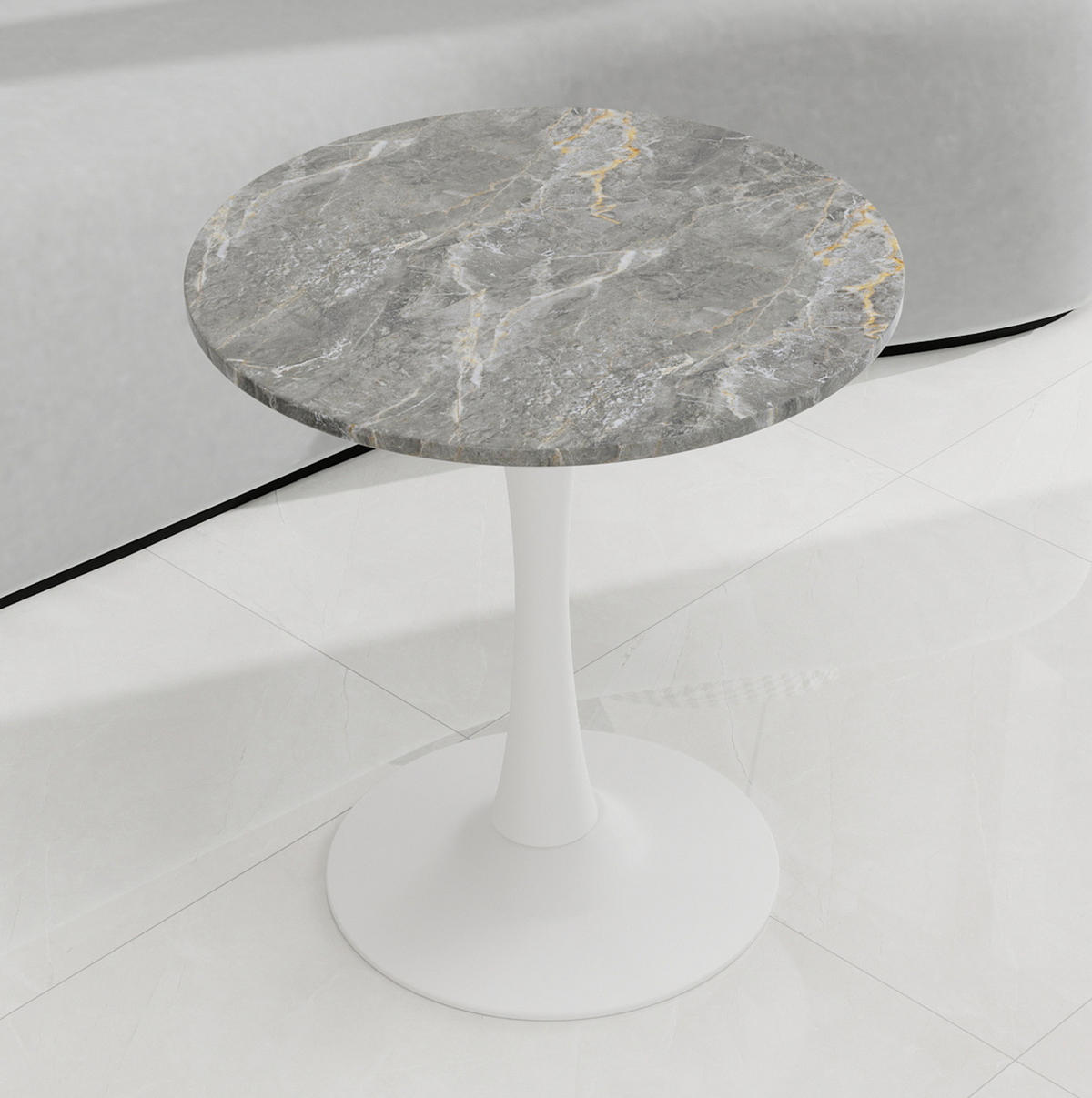 ODKLÁDACÍ stolek z umělého mramoru, průměr 70 cm, starobílá/šedá - bílá, kámen (70/70/72cm) - BEAOK