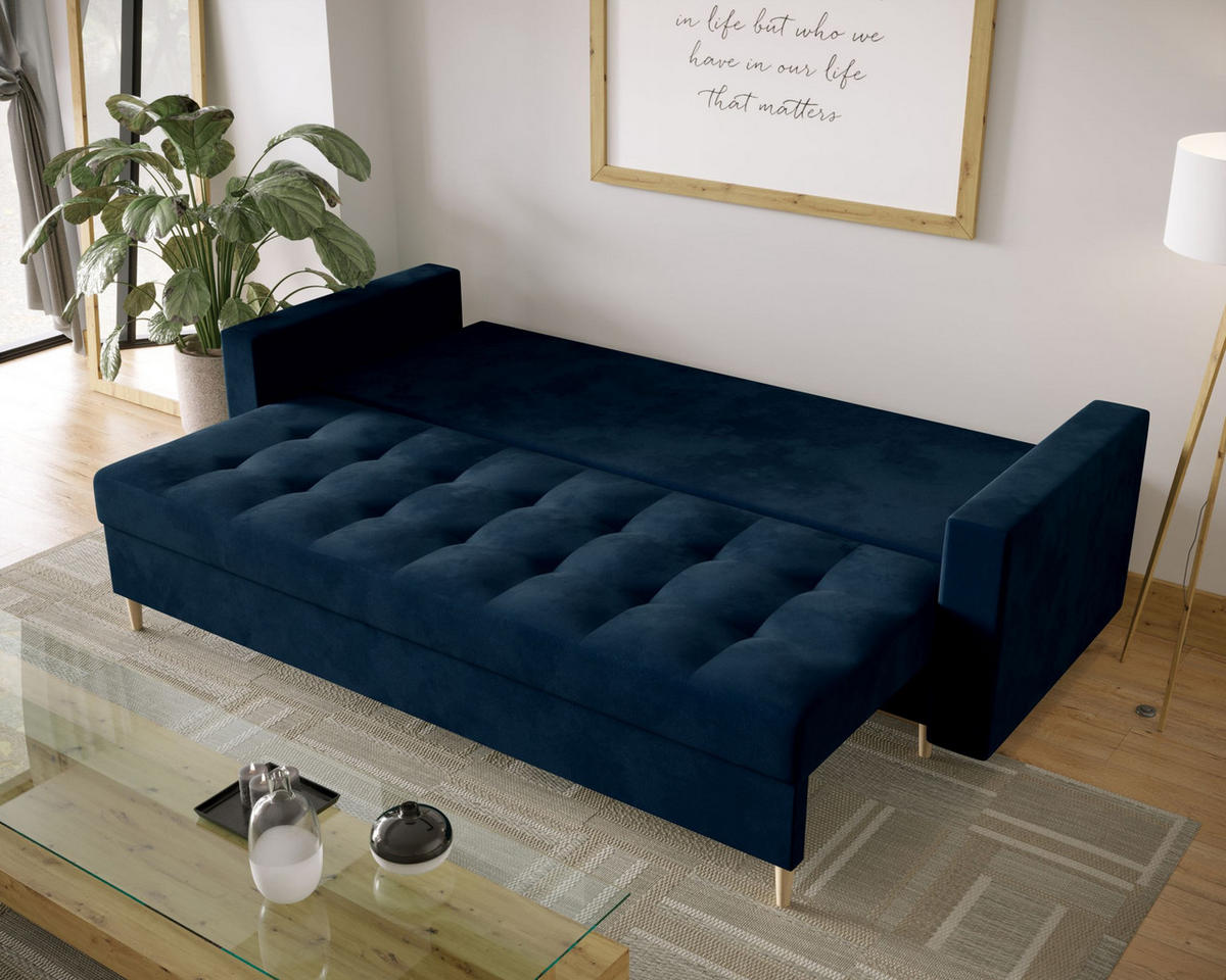 SOFA SKANDI mit Schlaffunktion ITAKA 11 mit Stauraum - Dunkelblau, Textil (90/88/232cm) - Bedante