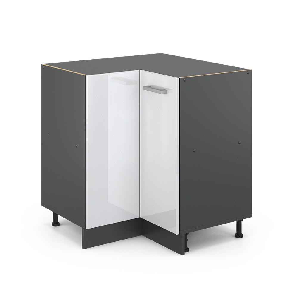 ECKUNTERSCHRANK R-Line Weiß Hochglanz 75.6 cm ohne AP - Weiß Hochglanz/Anthrazit, Holzwerkstoff (75.6/81.6/46cm) - Vicco
