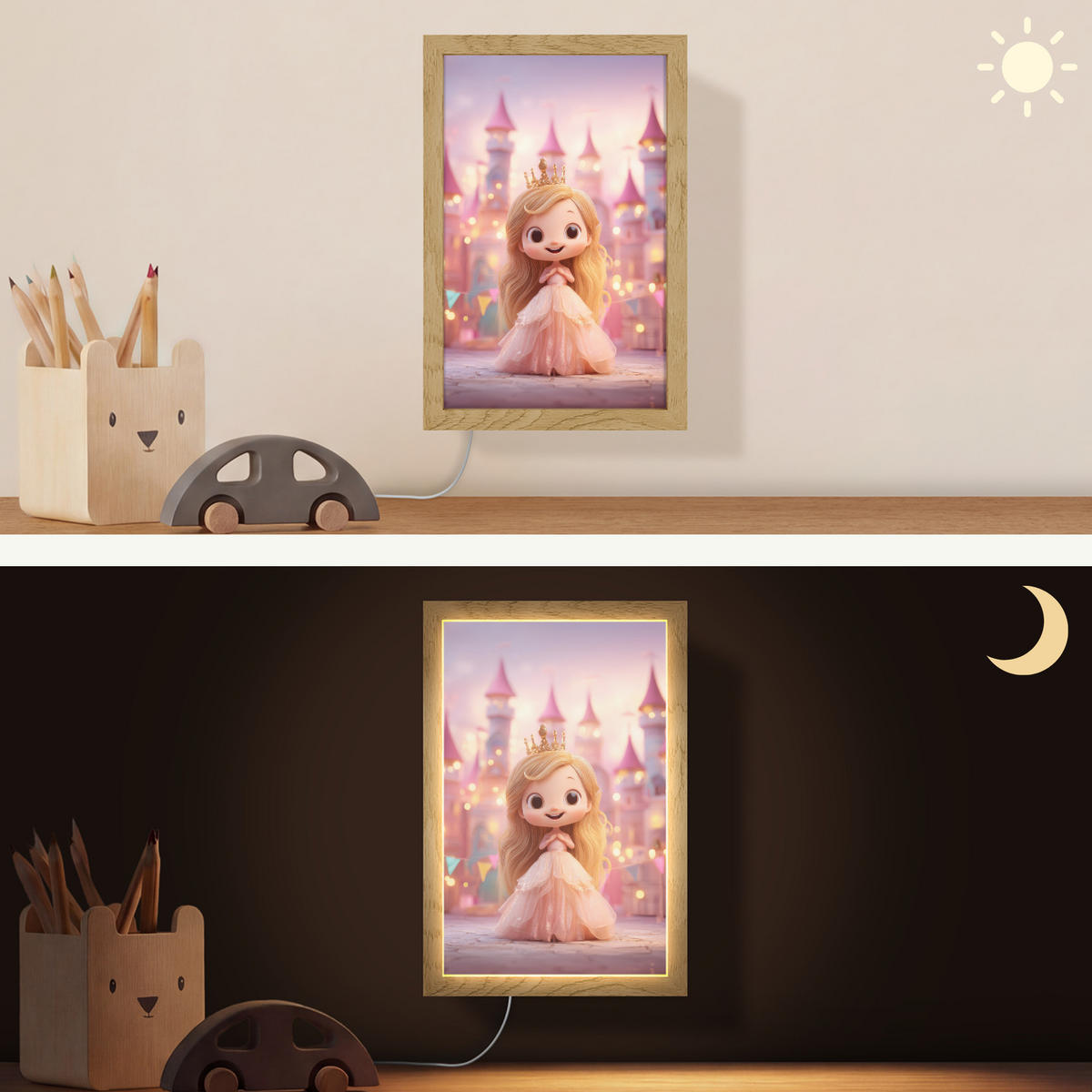 NÁSTĚNNÁ LAMPA Princezna - Růžová - Zámek 20x30 cm - růžová, kompozitní dřevo (20/30/8cm) - OnlyWow
