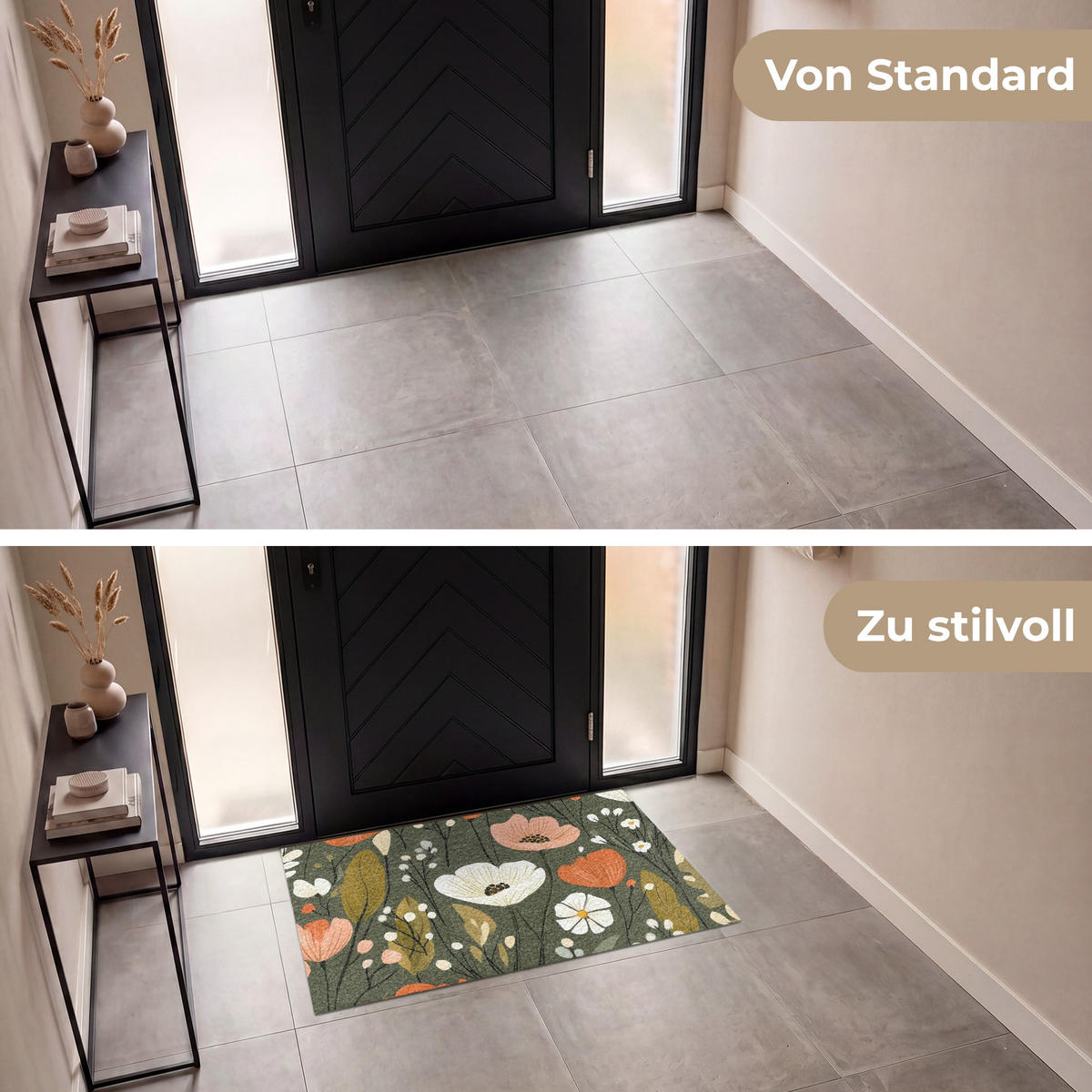 ROHOŽKA Květiny - ilustrace - zelená 120x80 cm - tmavě zelená, textil/umělá hmota (120/0.4cm) - MuchoWow